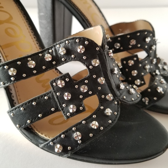 Sam Edelman Sandals Womens Size 6.5 Black Studded Yasha Block Heel - Picture 2 of 9